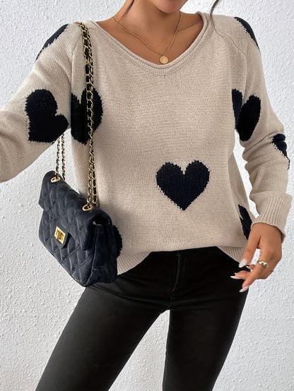 Cozy sweater with a heart pattern for a romantic winter style
