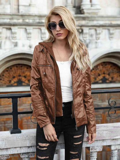 Kharyss™ - Full Size Zip-Up Hooded PU Jacket [Last Day Discount]