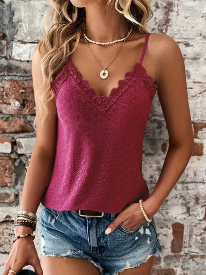Yolly™ - Sizzle Eyelet Contrast Lace Cami Top