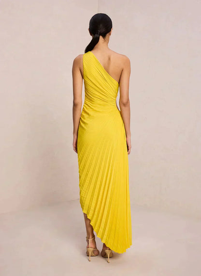 Gianna | One-Shoulder Pleated Midi Dress