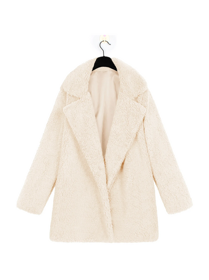 Cozy teddy plush short coat with lapel collar for women 