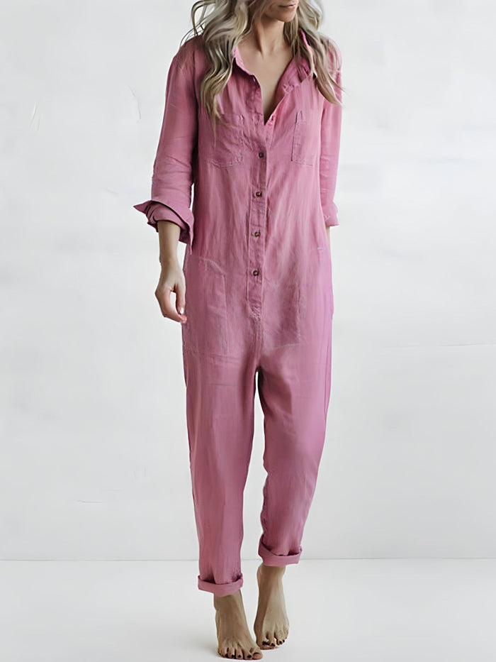 Scarlett™ - Long Sleeve Button-Front Jumpsuit [Last Day Discount]