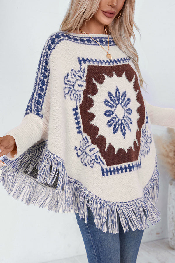 Boho knit sweater with tassel hem 