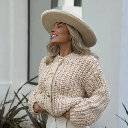 Cozy solid-color knitted cardigan, casual 