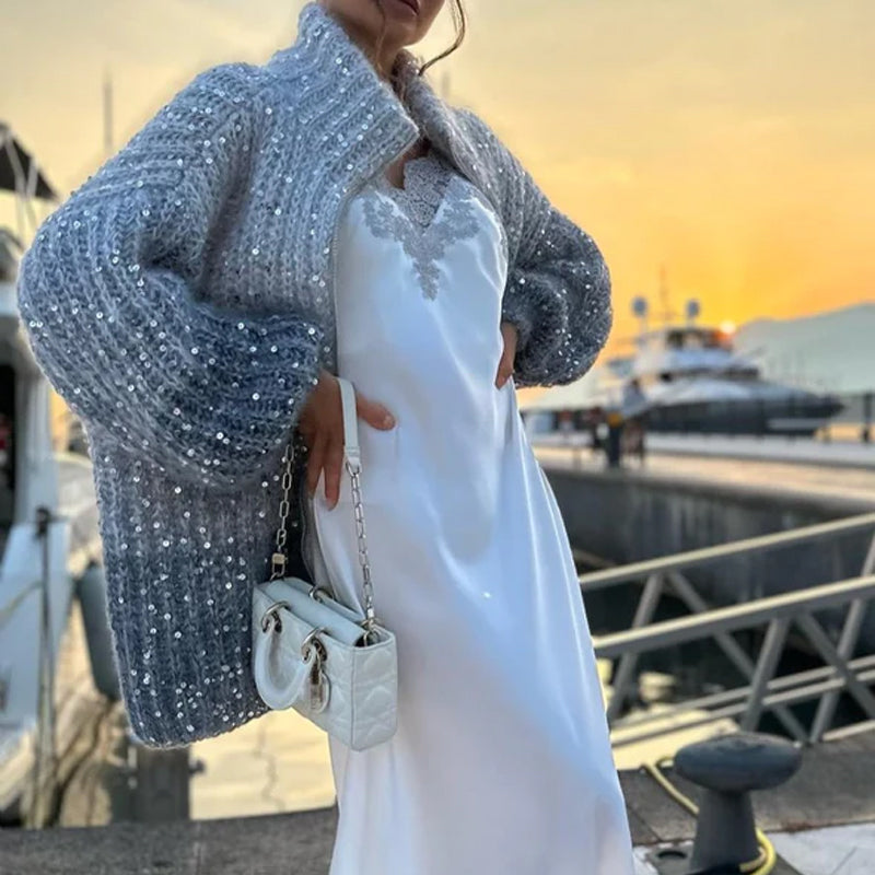 Glittering knit cardigan with sequins 