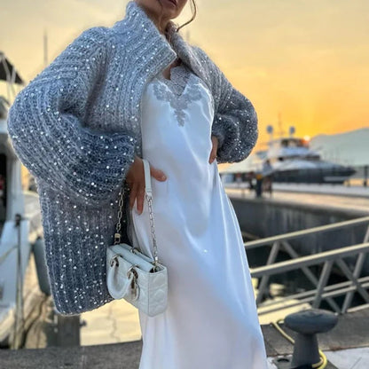 Glittering knit cardigan with sequins 