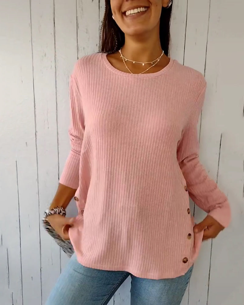 Cozy ribbed knit top with a round neckline and long sleeves 