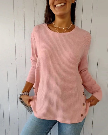 Cozy ribbed knit top with a round neckline and long sleeves 