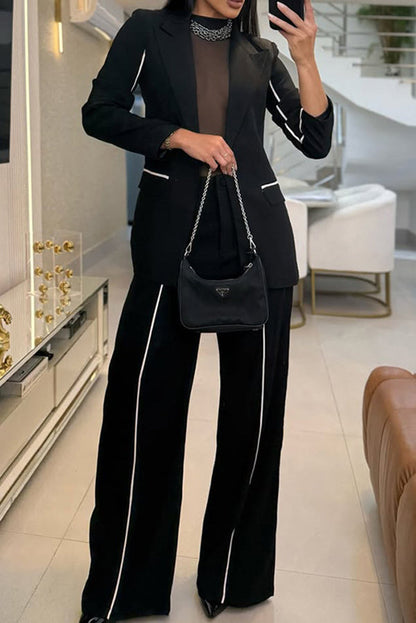Chic solid-color blazer and straight-leg trouser set 