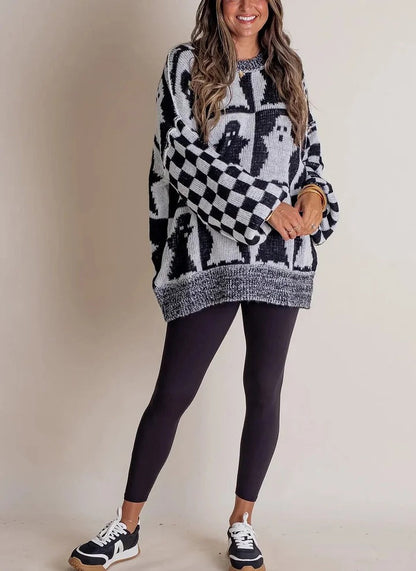 Halloween Checkered Knit Sweater