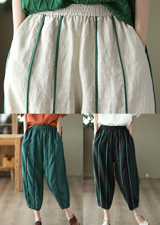 White linen patchwork harem trousers with pockets and stripes 