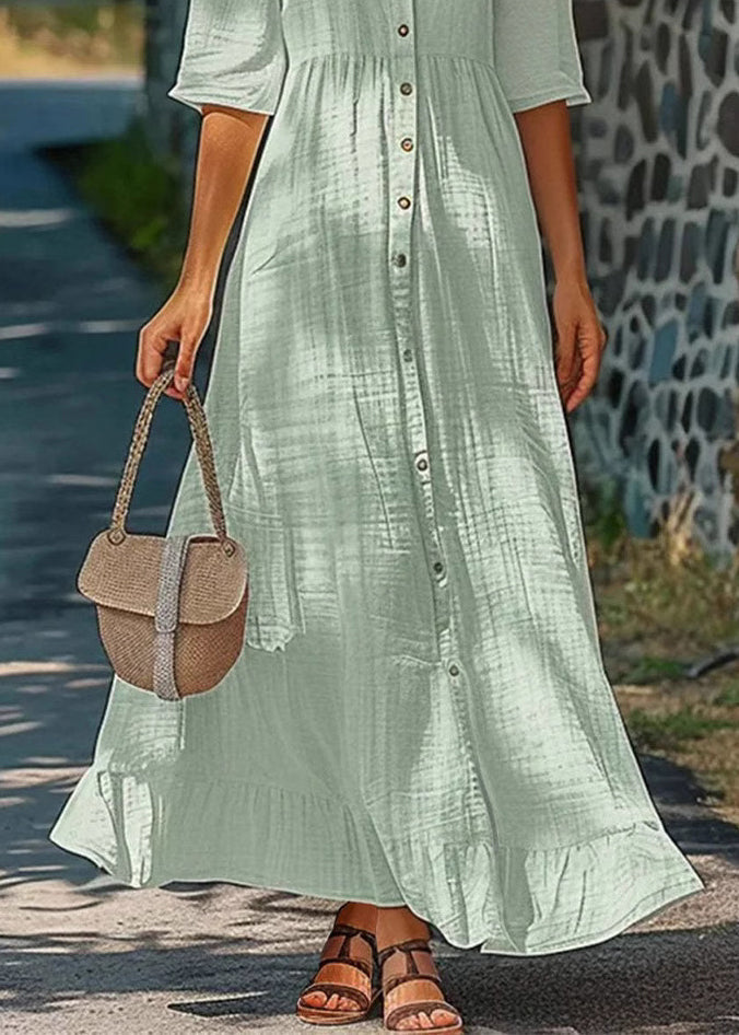 Solid cotton short-sleeved polo shirt dress with buttons 