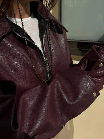 Leona™ - Trendy Bordeaux leather jacket