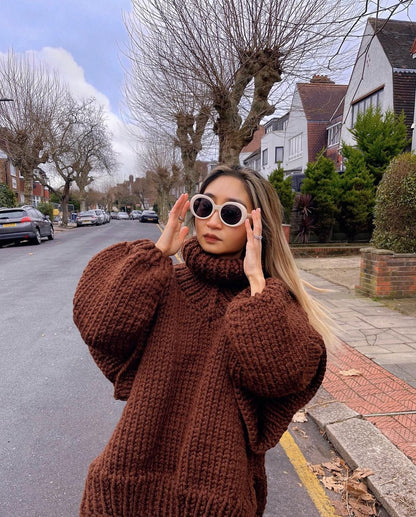 Chunky knit oversized roll-neck sweater for women