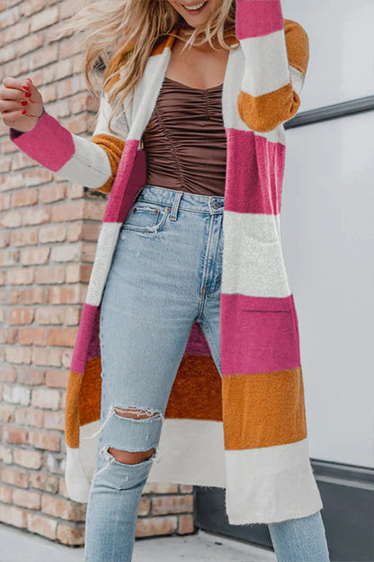 Janice™ - Knitted open front color block cardigan