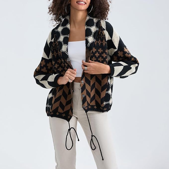 Cozy soft jacket with modern geometric patterns