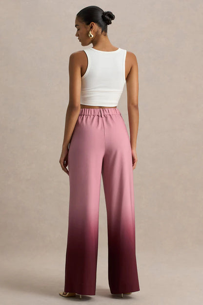 Ombre print wide-leg trousers with elasticated waistband and pockets 