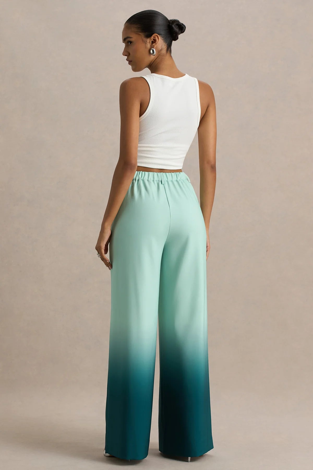Ombre print wide-leg trousers with elasticated waistband and pockets 