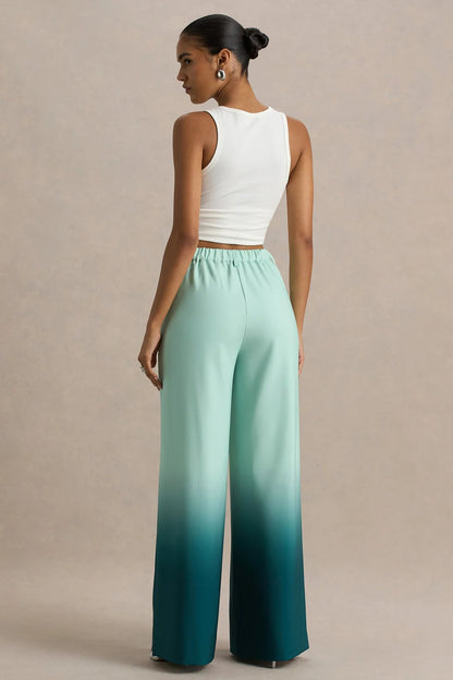 Ombre print wide-leg trousers with elasticated waistband and pockets 