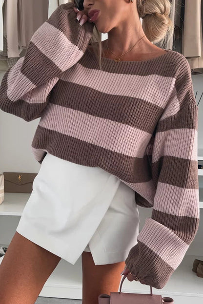 Cozy striped knit sweater with a round neck 