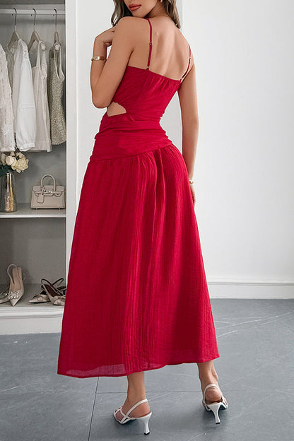 Sleeveless women's maxi dress with V-neck and hollow waist design 