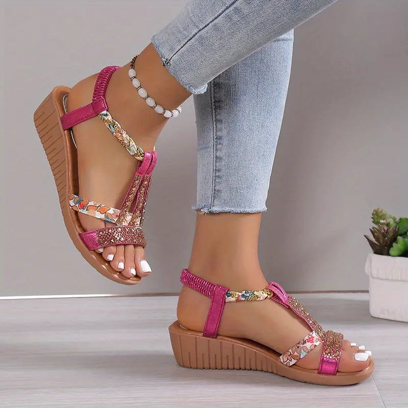 Inka™ - Boho Glam Rhinestone Braided Wedge Sandals [Last Day Sale]