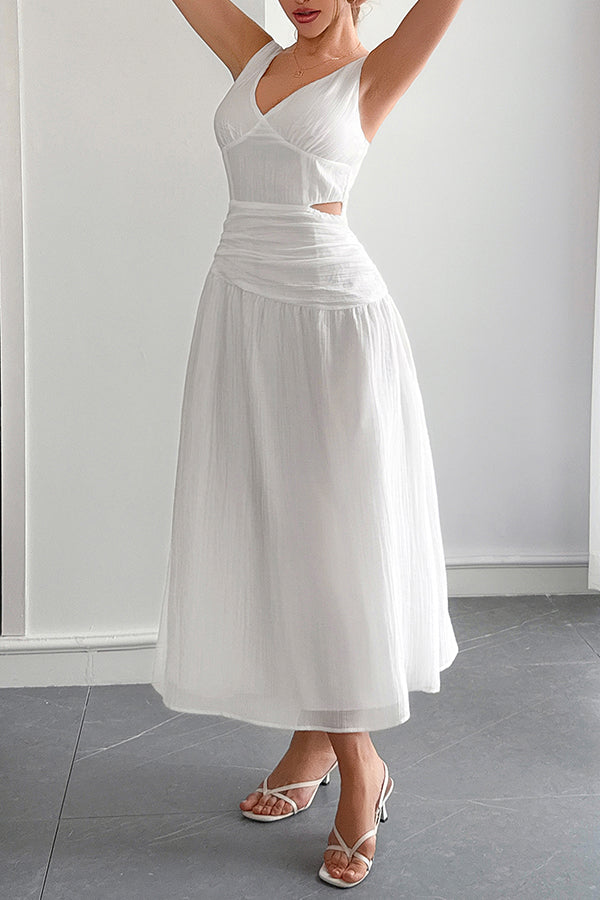 Sleeveless women's maxi dress with V-neck and hollow waist design 