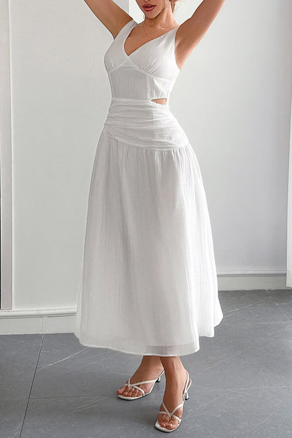 Sleeveless women's maxi dress with V-neck and hollow waist design 