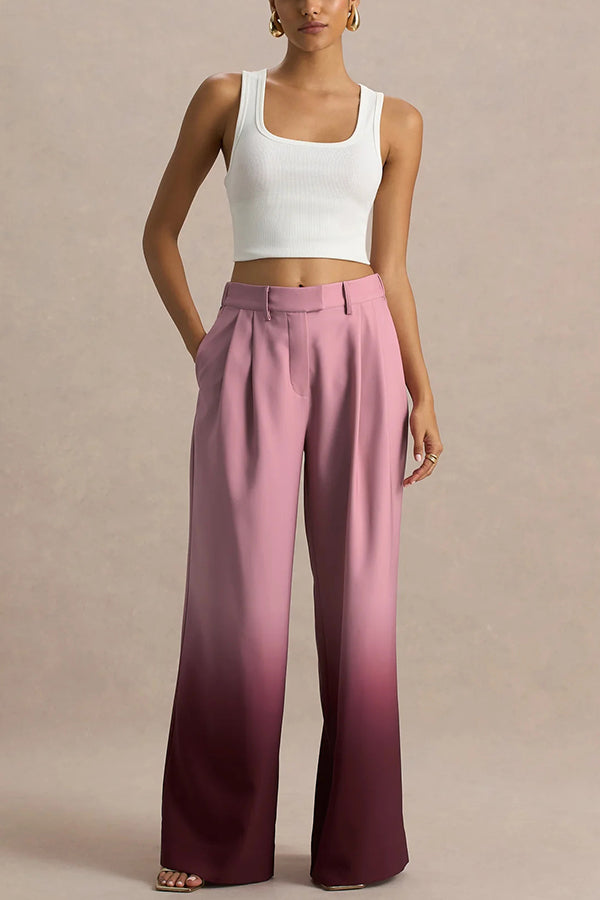 Ombre print wide-leg trousers with elasticated waistband and pockets 