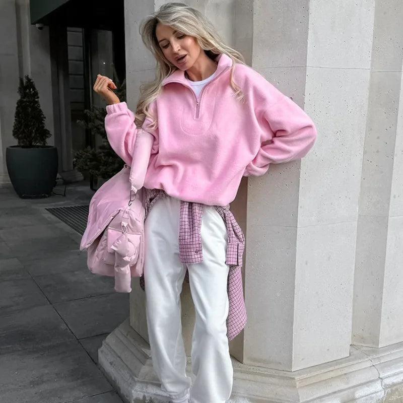 Pinkee™ – Cozy fleece zip-up sweater
