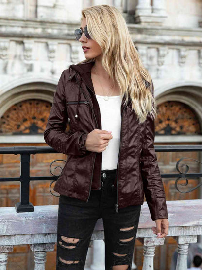 Kharyss™ - Full Size Zip-Up Hooded PU Jacket [Last Day Discount]