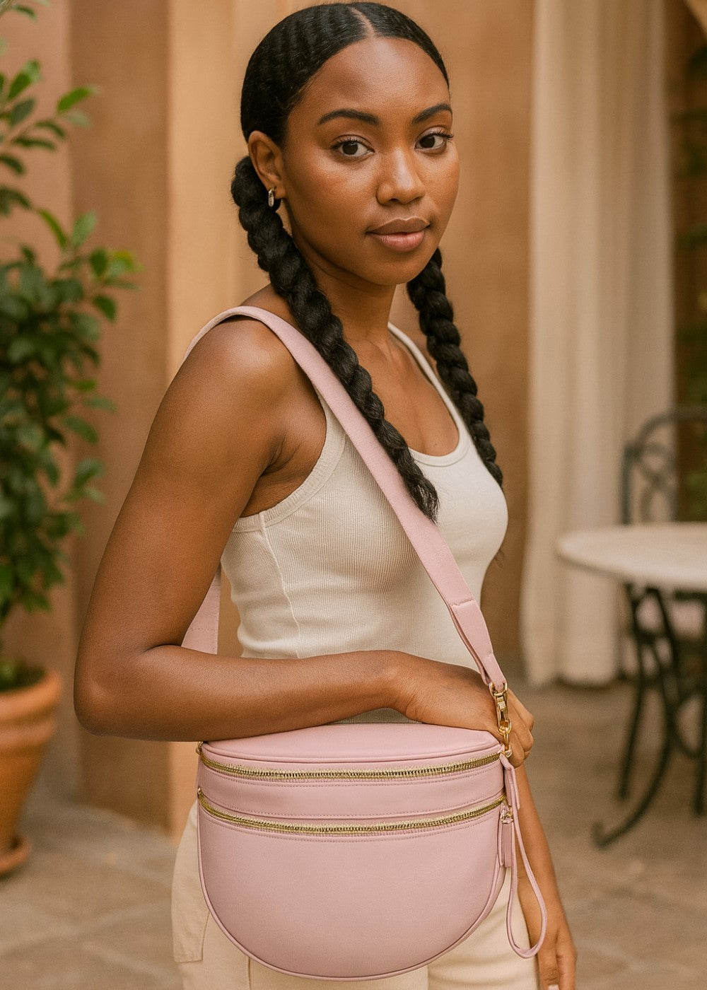 Elegant leather belt bag for hands-free fashion 