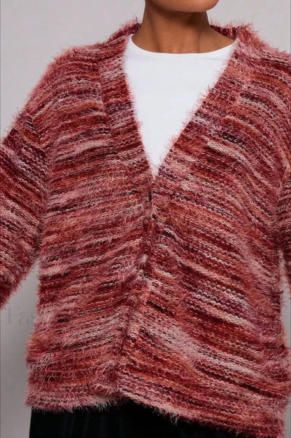 Cozy vintage striped V-neck cardigan 