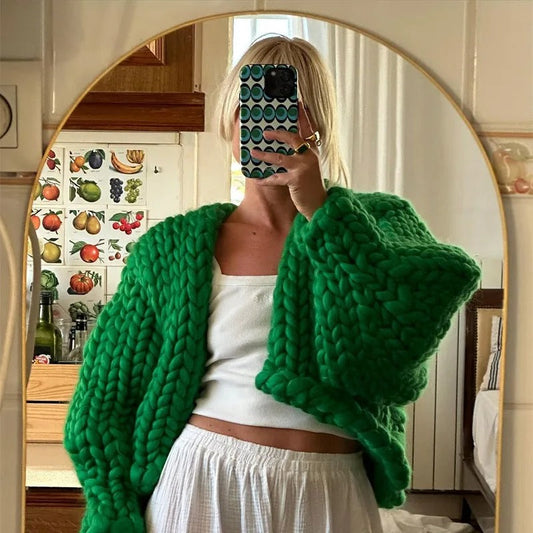 Cozy solid-color knitted cardigan, casual 