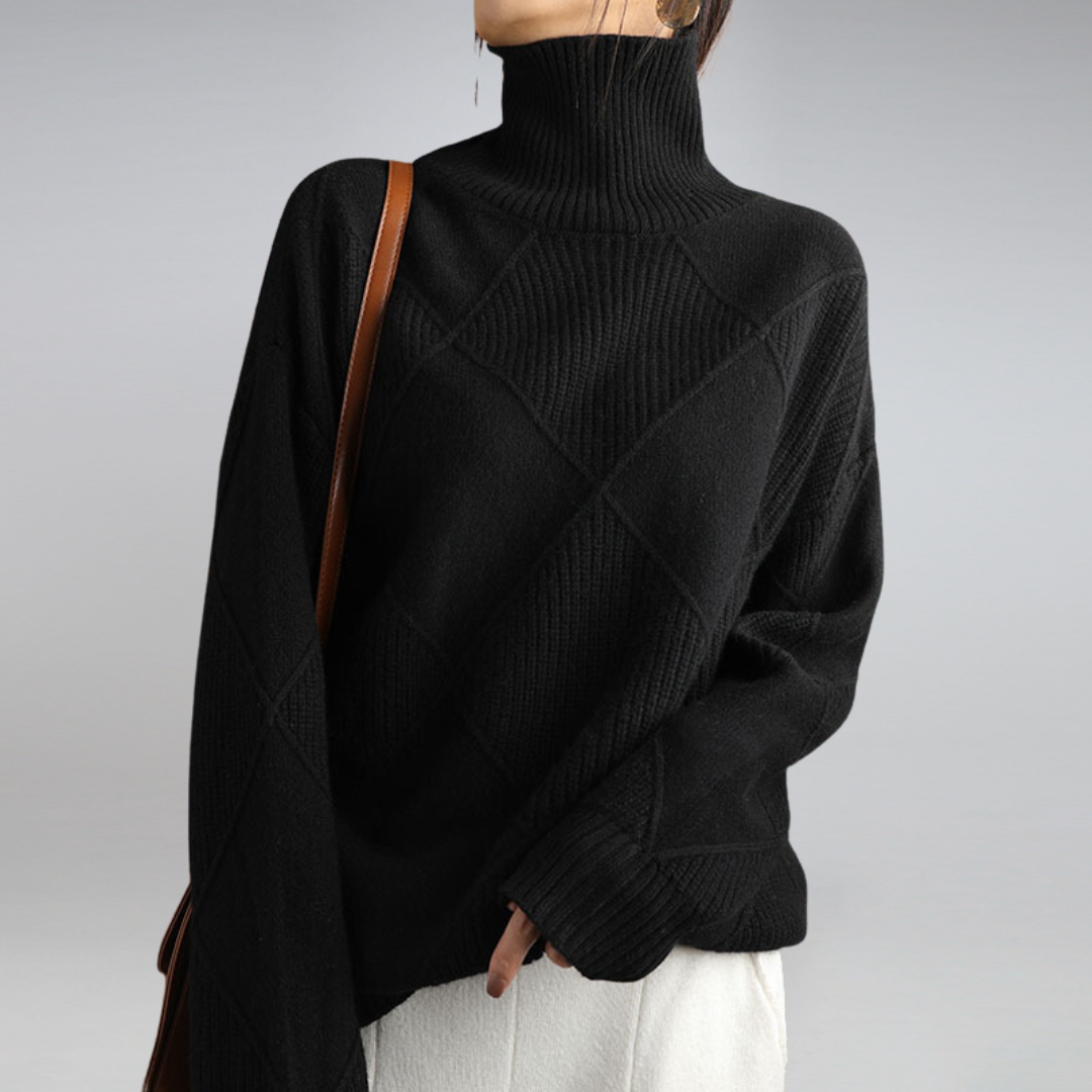 Cozy geometric knit sweater with a roll neck 