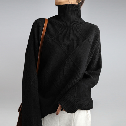 Cozy geometric knit sweater with a roll neck 