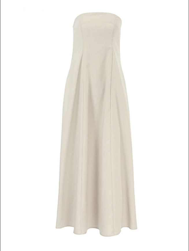 Sophia | Khaki linen dress with pockets