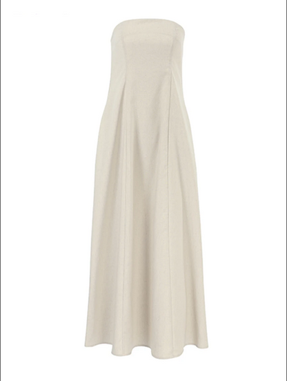 Sophia | Khaki linen dress with pockets