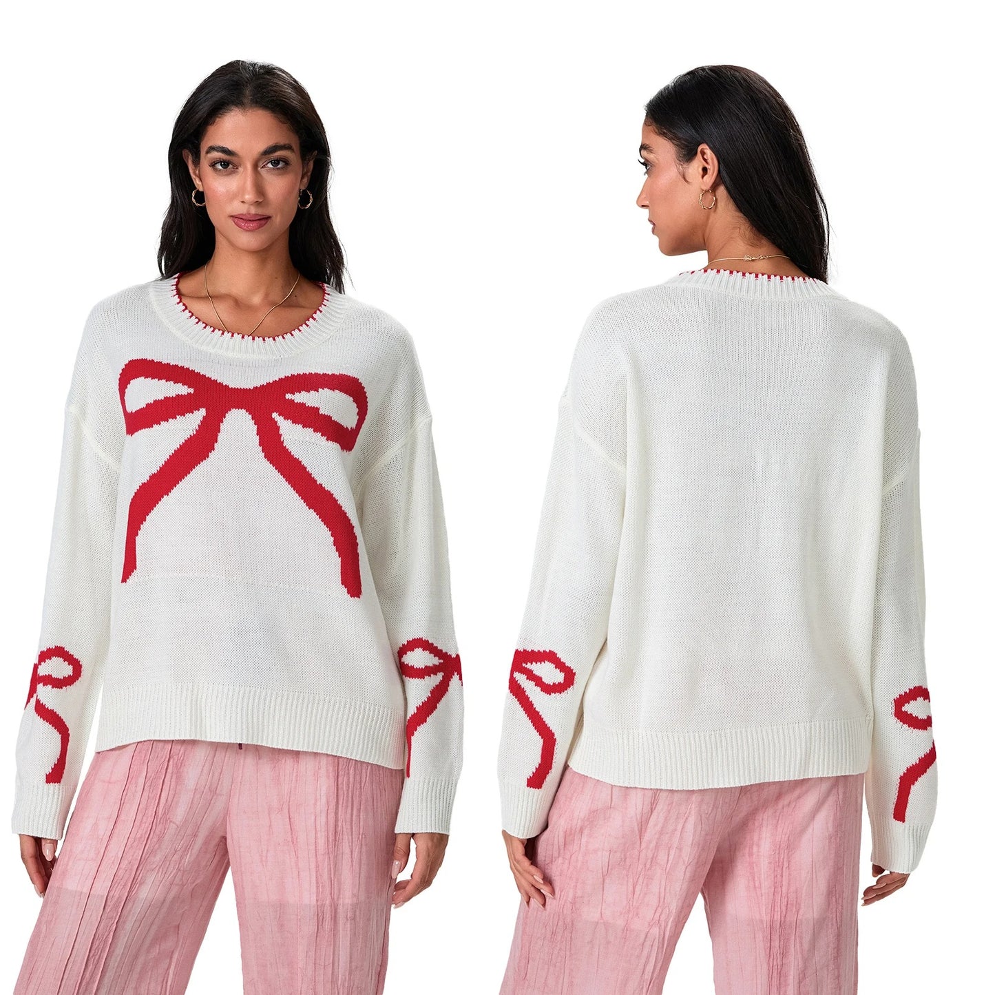 Frieda | Festive knitted sweater with bow design