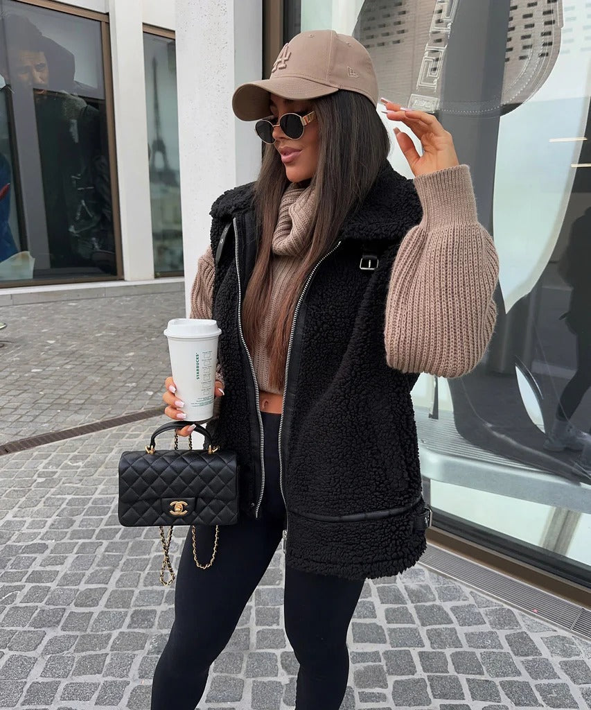 Cozy faux fur teddy vest for a layered winter look 