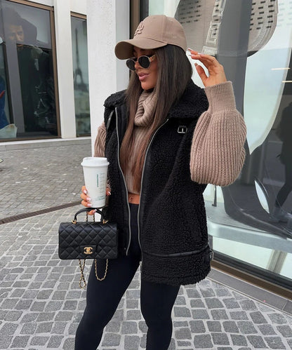 Cozy faux fur teddy vest for a layered winter look 