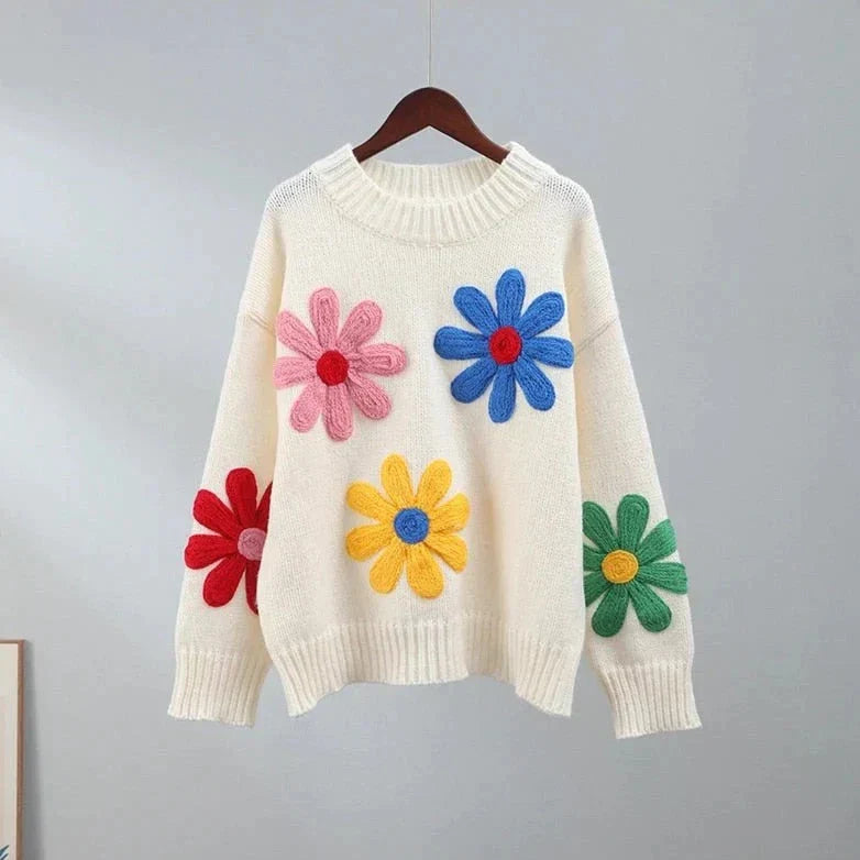 Elegant floral knit sweater for a cozy seasonal style 