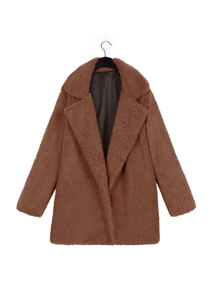 Cozy teddy plush short coat with lapel collar for women 