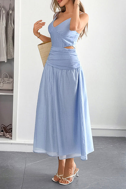 Sleeveless women's maxi dress with V-neck and hollow waist design 