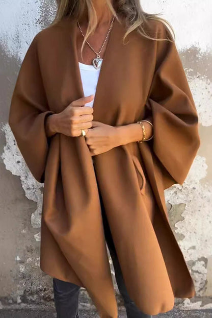 Cozy loose V-neck scarf cape jacket 