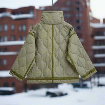 Women's hip-length cotton jacket with stand-up collar and drawstring 