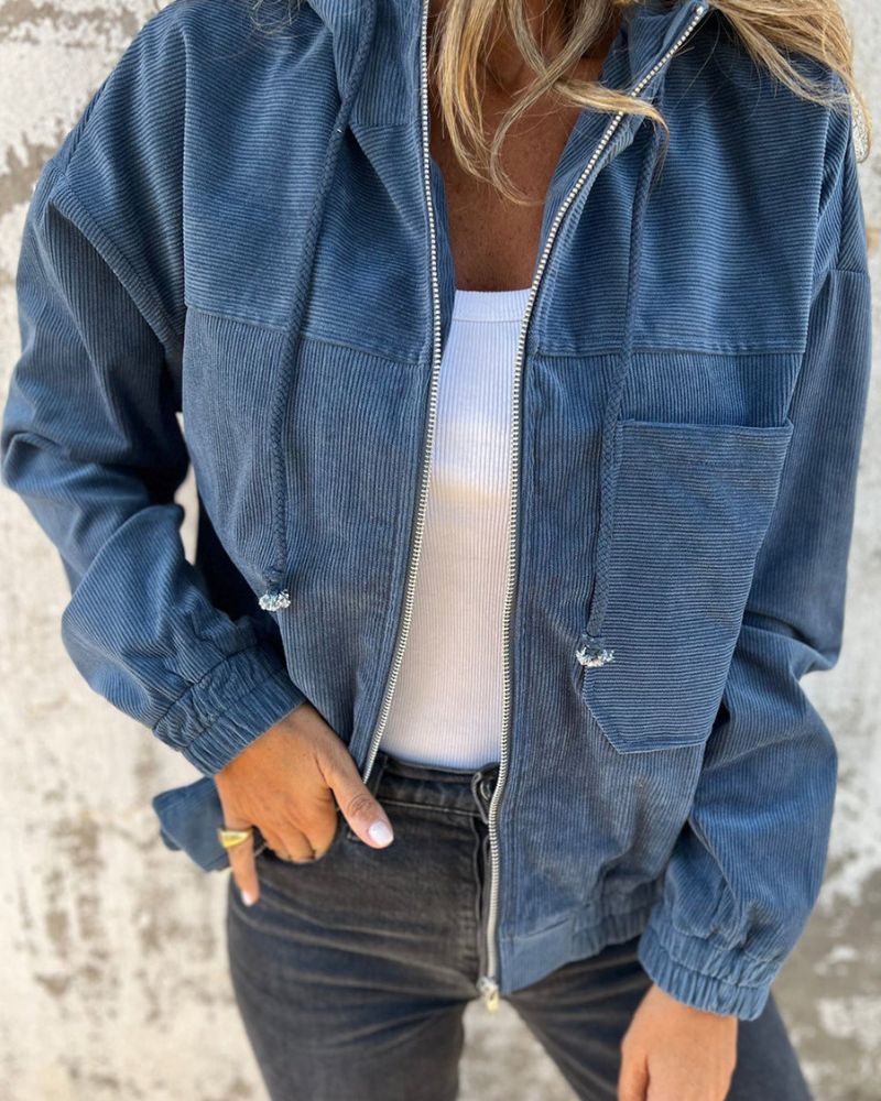 Casual lightweight corduroy jacket with hood for women 