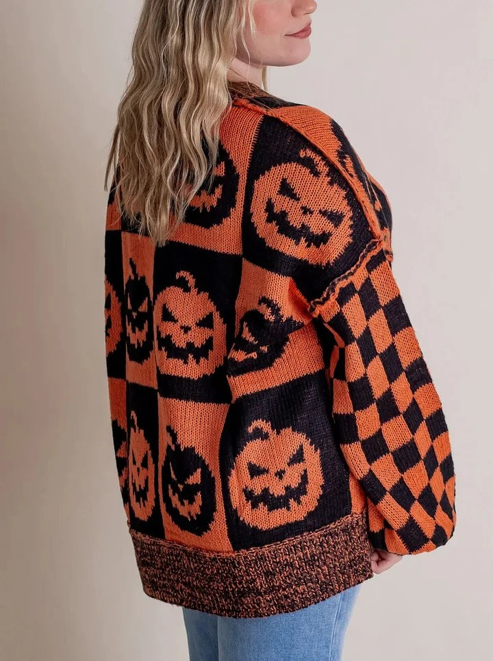 Halloween Checkered Knit Sweater