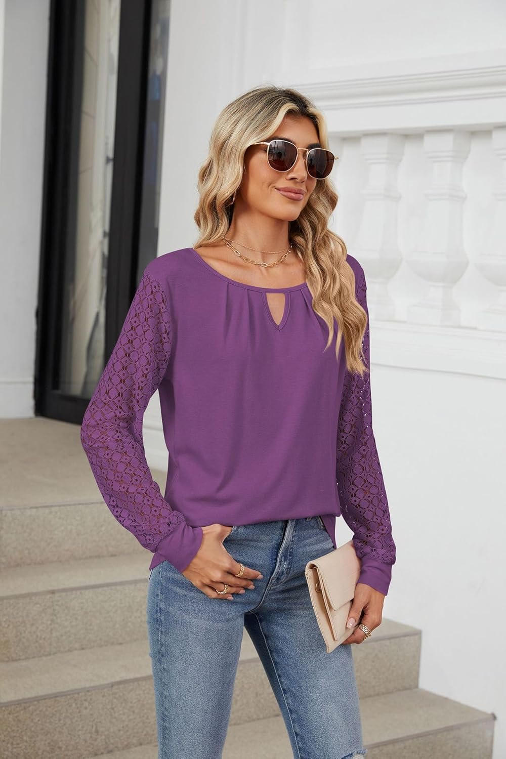 Oswald | Fashionable long-sleeved top with lace details