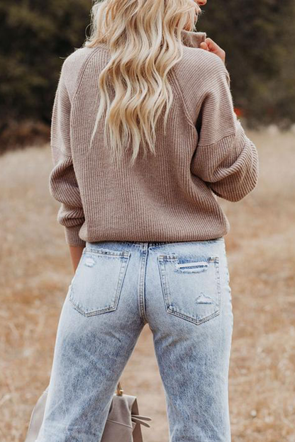 Cozy patchwork sweater with zip collar